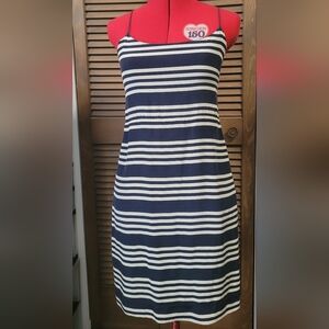 J Crew Navy and White Striped Slip Dress, 100% Silk. Size 4